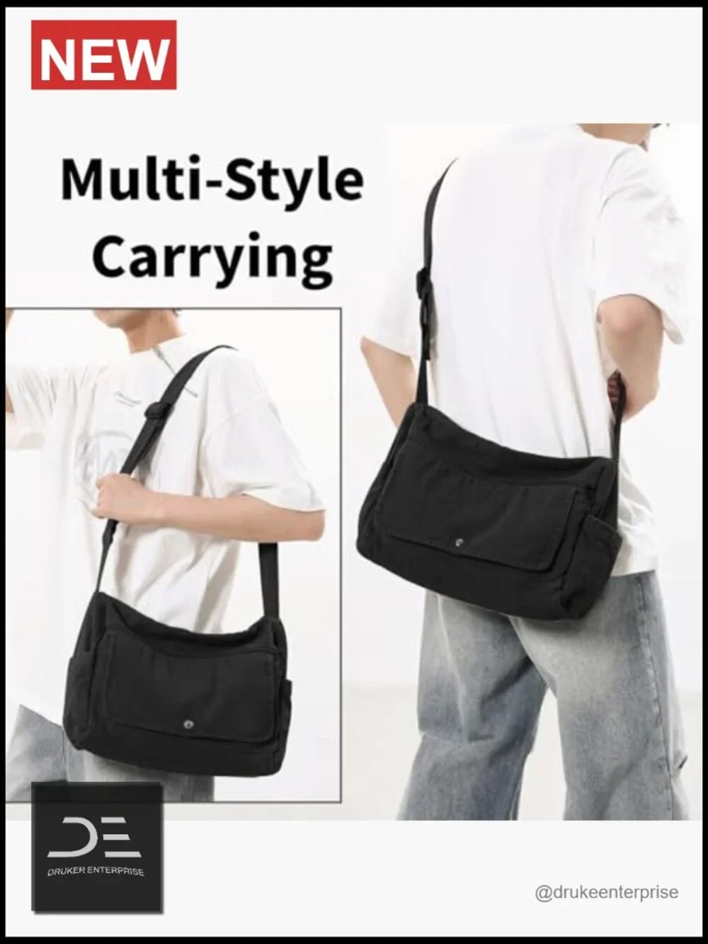 Canvas Messenger Bag Crossbody Tote with Multiple Pockets Vintage Satchel
